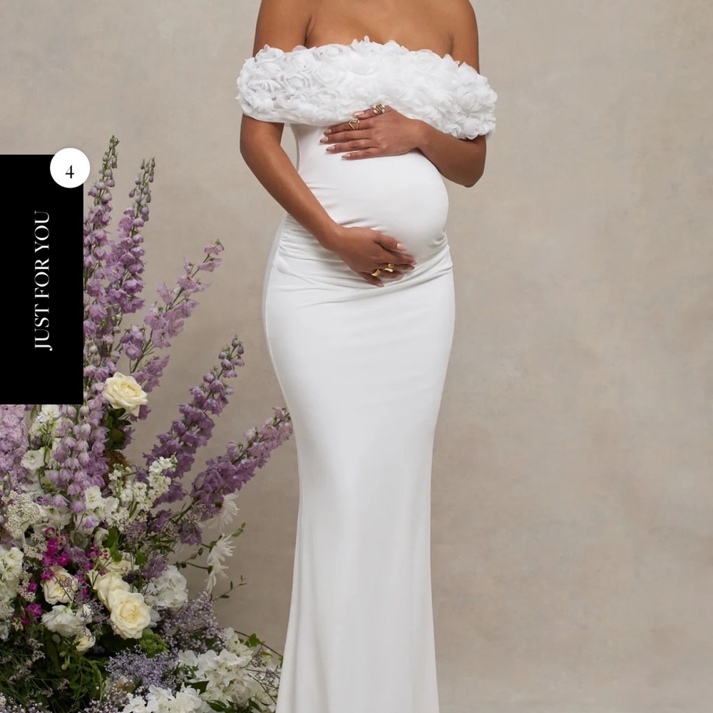 WHITE MESH FLORAL BARDOT MATERNITY MAXI DRESS- Club L London